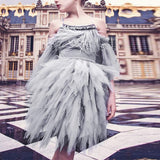 Kids Girls Spaghetti Strap Lace Feather Fringes Tutu Tulle Swan