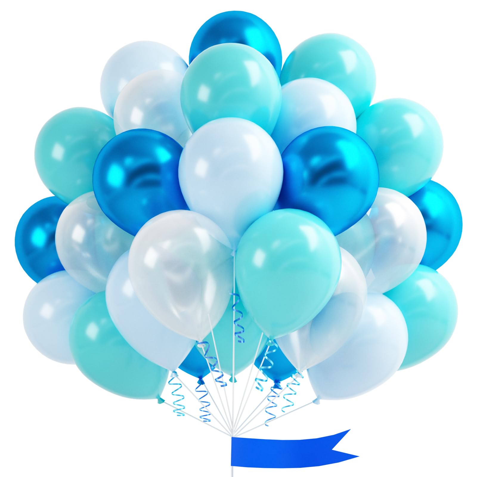 Teal Blue Clear Balloon, 60 Pcs 12 Inches Metallic Blue Cartoon Theme