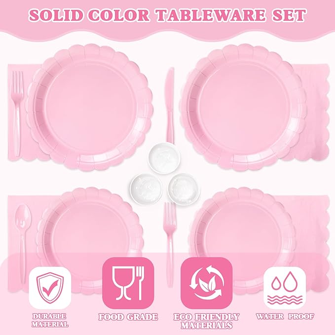 Vyntra 175 Pcs Pink Valentines Disposable Paper Plates and Napkins