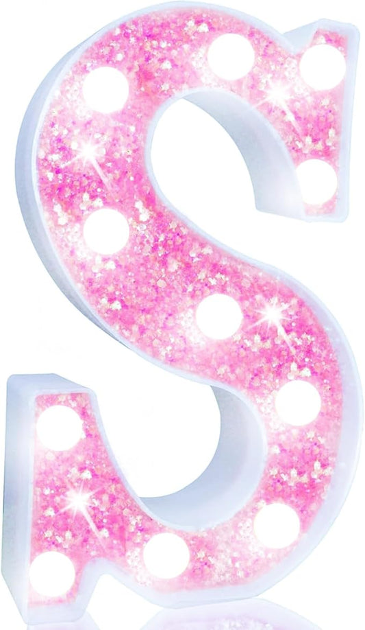 Pooqla LED Marquee Letter Lights, Light Up Pink Letters Glitter