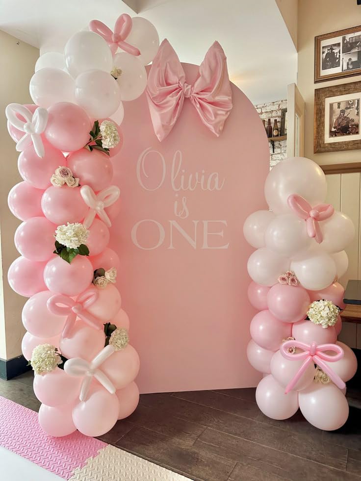 Pink Balloons Arch Kit, 139 Pcs Pink Light Pink White Bow Latex