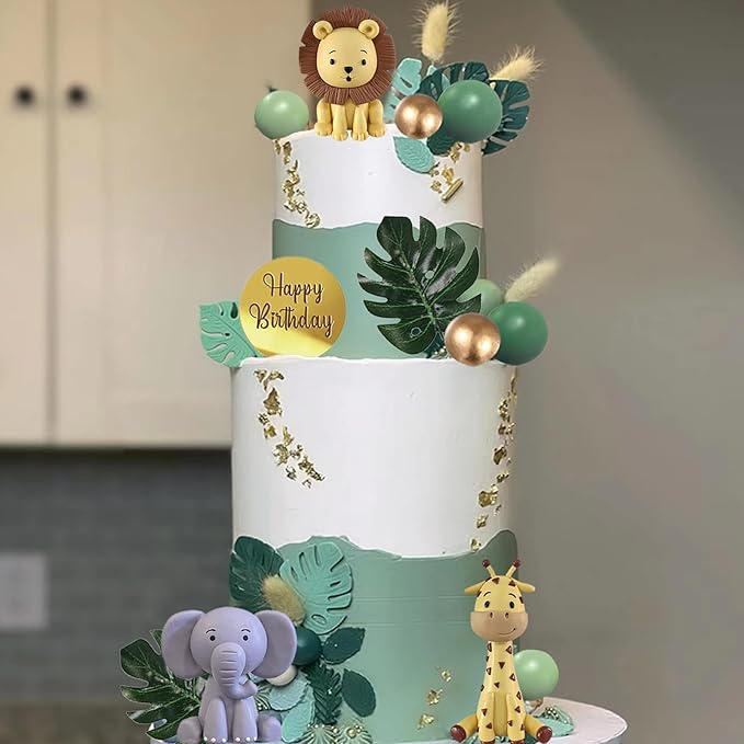 25 PCS Safari Animal Cake Toppers Jungle Wild Cake Decorations with