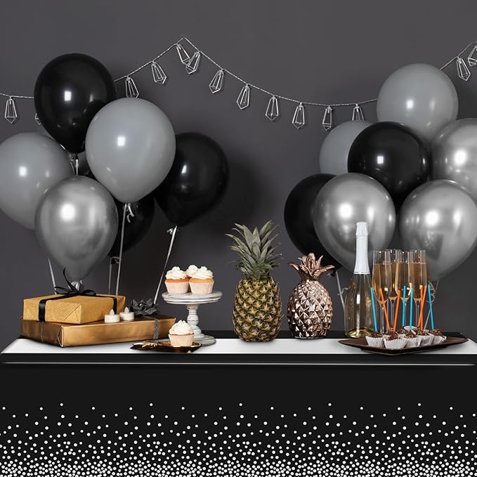 3Pcs Black and Silver Tablecloth Party Decorations,Plastic Black