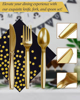 224 Pieces Party Supplies, Black and Gold Party Plates Cups and