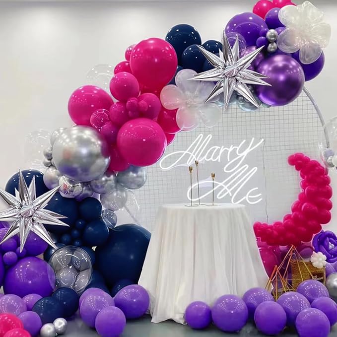 MEBAY Hot Pink Purple and Nave Blue Baloon Garland Arch Kit, 141Pcs