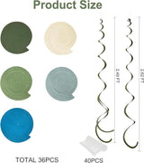 36 Pcs Sage Green Dusty Blue Hanging Swirl Decorations Blue Sage