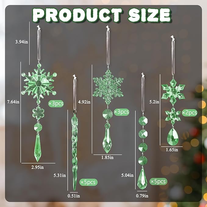 18pcs Crystal Christmas Ornaments for Christmas Tree Decorations-Green