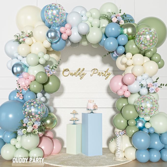 Ouddy Party Pink Dusty Blue Green Balloons Garland Arch Kit,