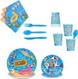 117Pcs Summer Pool Themed Happy Birthday Party Decorations Plates