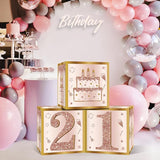 3Pcs 21st Birthday Decorations Boxes for Women Pink Rose Gold 21st