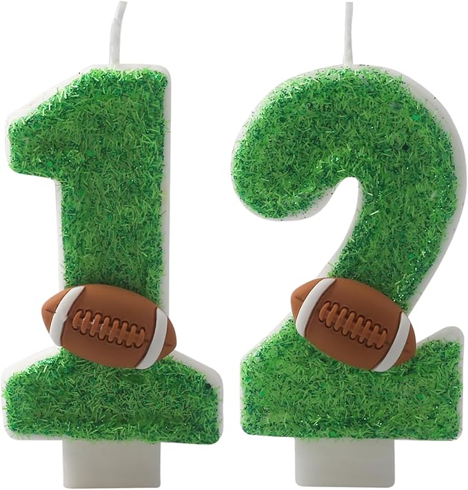 Football Candles 12,12 Candles for Birthday Cake Boy,Number 12