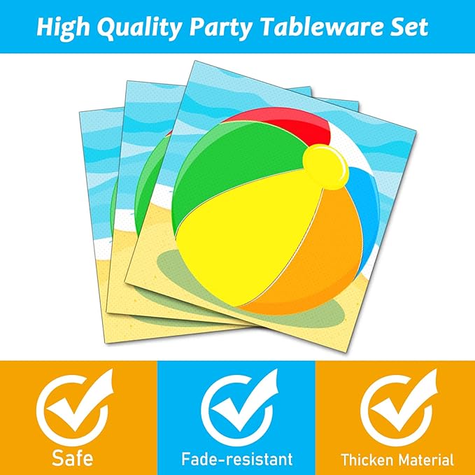 96 Pcs Beach Ball Party Supplies Tableware Summer Pool Ball Party