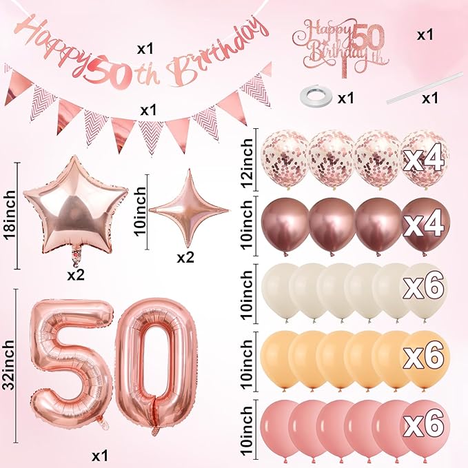 50th Birthday Decorations for Women Retro Pink Beige Number 50