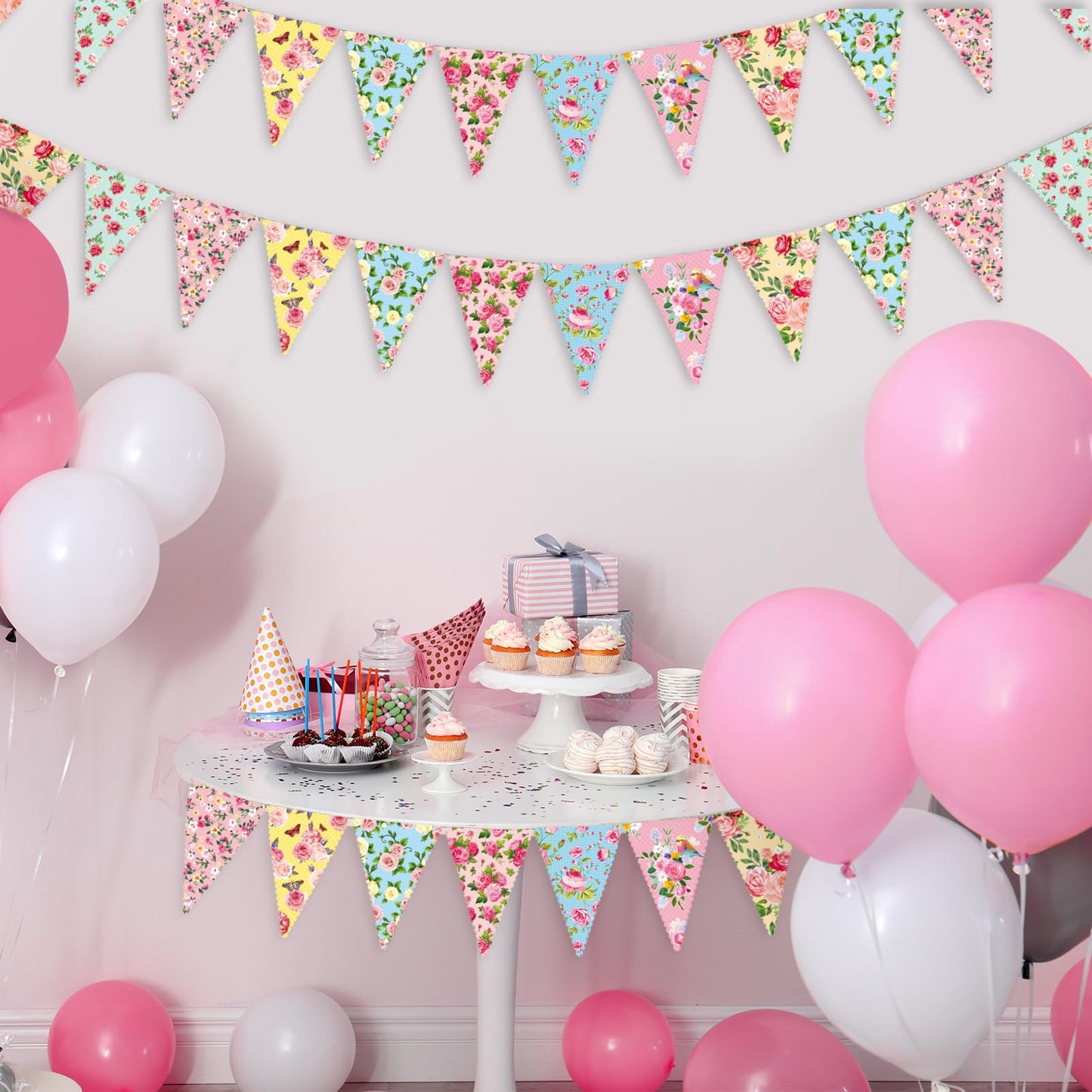 Faccito 49 Ft 60 Pcs Tea Floral Party Paper Bunting Decor Outdoor