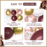 142pcs Burgundy Balloon Arch Garland Kit with Metallic Rose Gold