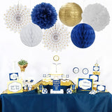 Navy-Blue White Gold Party Decorations - 14pcs Kits Paper Lanterns