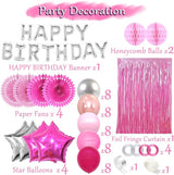 Pink Birthday Decorations Hot Pink Party Supplies Silver Happy