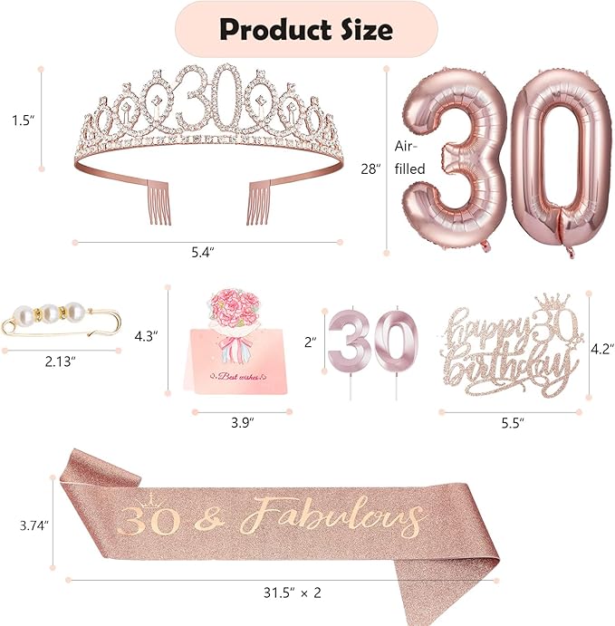 30th Birthday Decorations for Her 30th Birthday Sash and Crown Cake