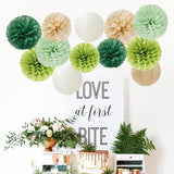 Sage Green Boho Party Decorations Paper Flowers Lanterns 15PCS
