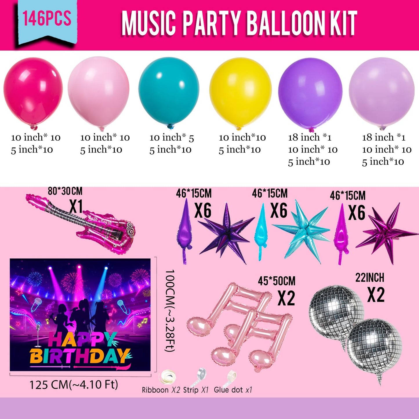 K-Pop Music themed Birthday Decorations & with Pink Purple Teal Yellow