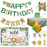 Safari 1st Birthday Decorations for Boy Wild One Backdorp Happy