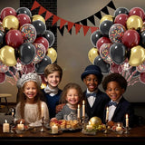60pcs 12inch Black Burgundy and Gold Balloons, with Gold Red Black