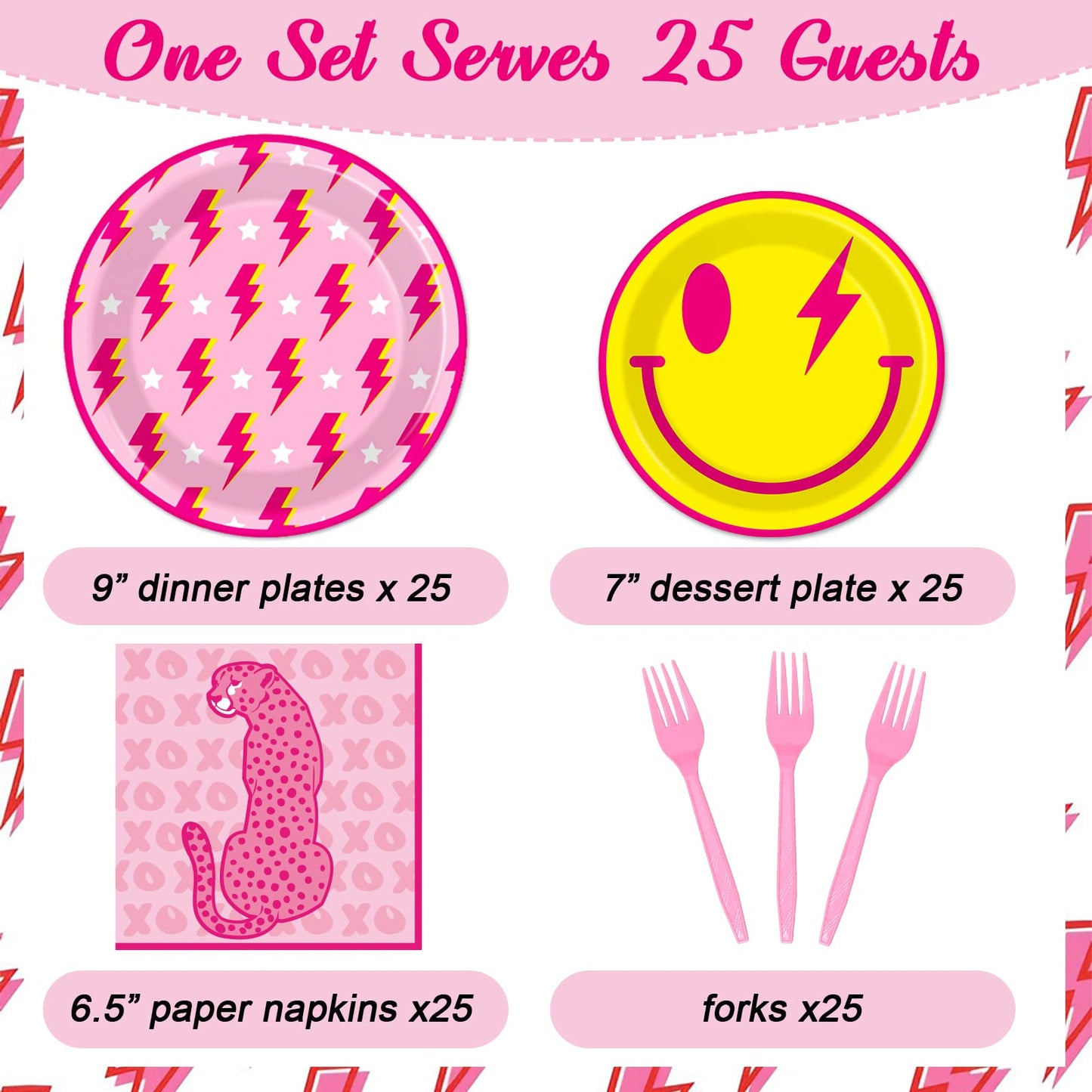 100 Pcs Preppy Party Plates Napkins Forks Supplies Set Disposable