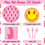 100 Pcs Preppy Party Plates Napkins Forks Supplies Set Disposable