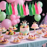 Pink and Green Tissue Paper Tassels Party Tassel Garland Banner for