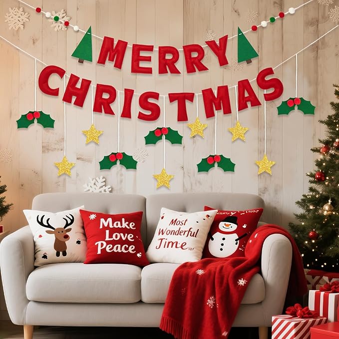 Merry Christmas Banner with Red Berries And Leaves Christmas Banner