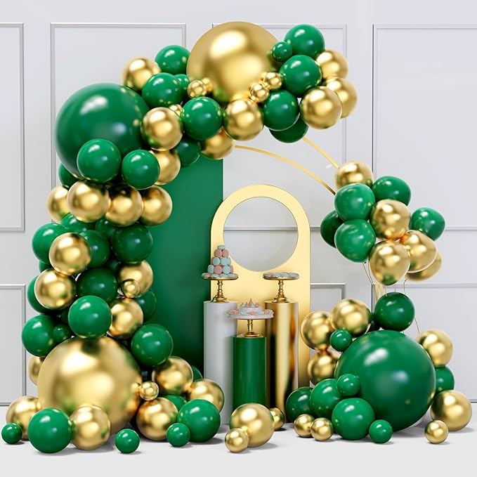 Green and Gold Balloons Arch Garland Kit, 134pcs Metallic Gold and