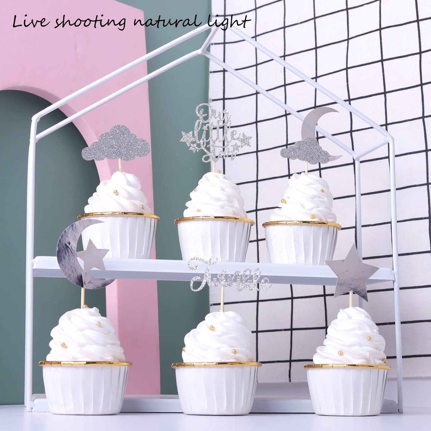 24 Pack Little Star Cupcake Toppers Glitter Moon Cloud Cupcake Picks