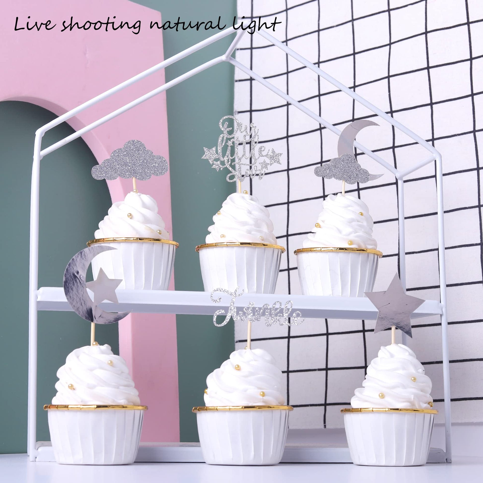 24 Pack Little Star Cupcake Toppers Glitter Moon Cloud Cupcake Picks