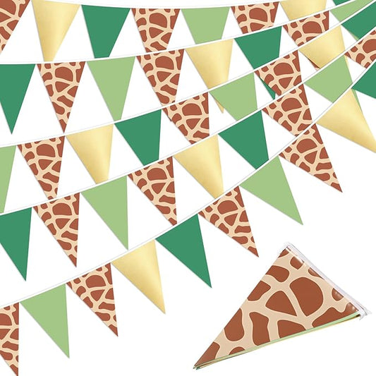5 Pcs Safari Birthday Banner Decorations Giraffe Animals Green