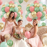 Zesliwy Sage Green Pink Gold Balloons,50Pcs 12Inch Dusty Mint Green