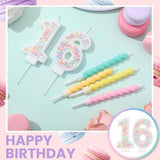 MTLEE Number 16 Birthday Candle with 12 Pcs Spiral Candles for Girls