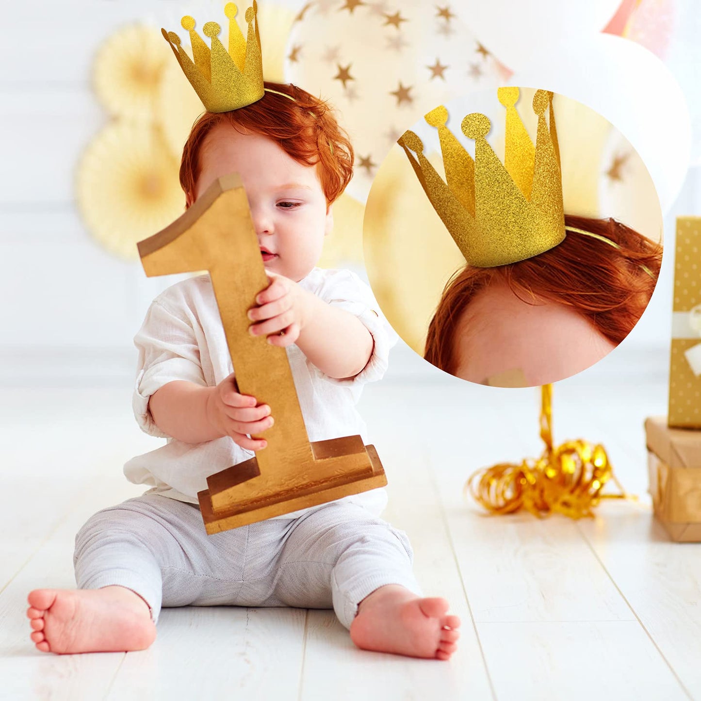 Gersoniel 24 Pieces Gold Crown Hats Mini Paper Glitter Crowns with