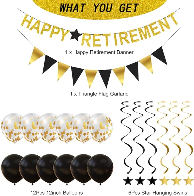 Happy Retirement Party Decorations Banner Triangle Flag Garland Star