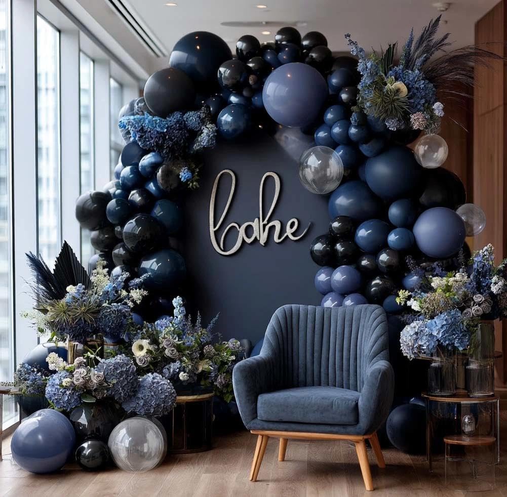 Navy Blue Black Balloon Arch Kit Double Stuffed, Dark Lavender-Blue
