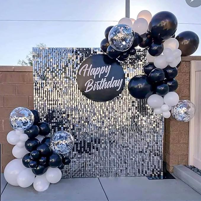 Black and Silver Balloons Garland Kit,119pcs Black White Metallic