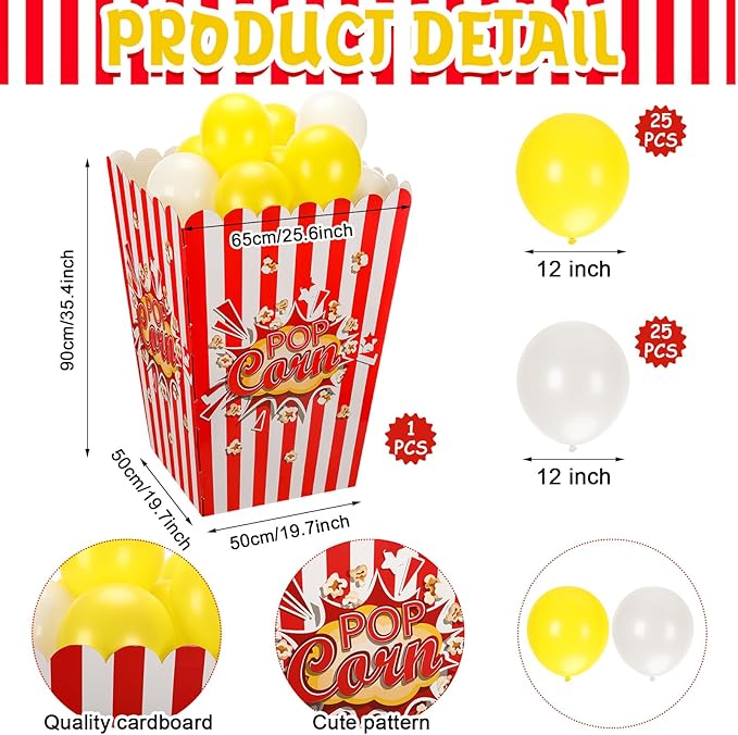 Sosation 1 Pack Giant Popcorn Box Prop Cardboard Stand up with