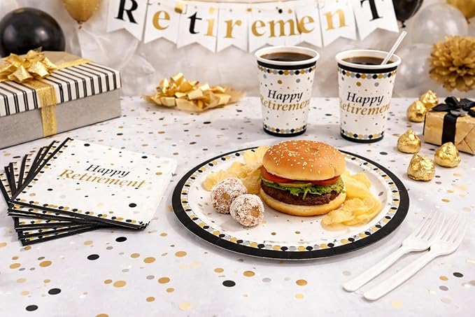 Serves 30 Happy Retirement Complete Party Pack 9 Dinner Paper Plates