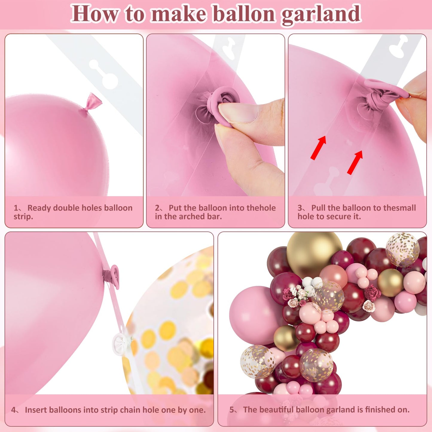 Amandir 162Pcs Burgundy Balloon Garland Arch Kit, Light Pink White