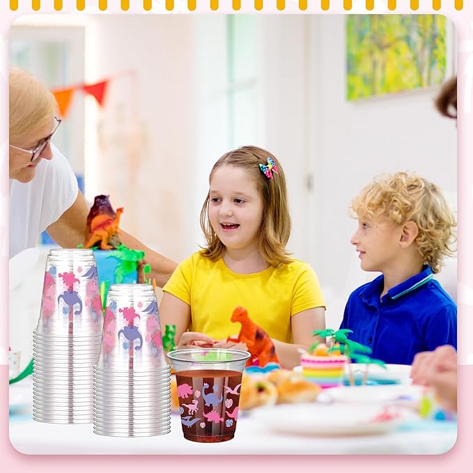 50 Pcs Girl Dinosaur Birthday Party Decorations Cups 12 oz Dinosaur