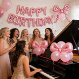 Pink Bow Happy Birthday Balloons Banner, 22 Inch Pearl Pink Bow Foil