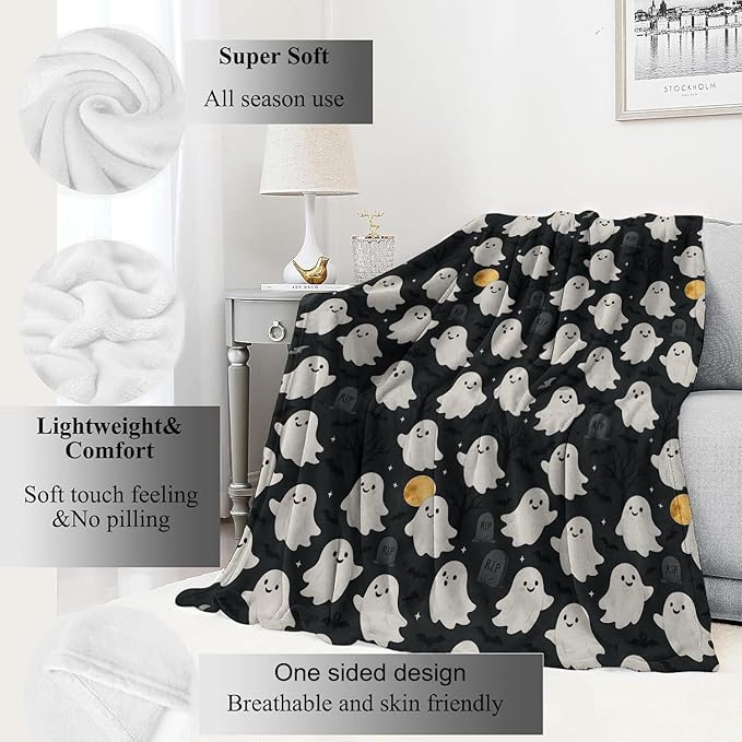 Cute Ghost Blanket Halloween Fall Holiday Decor Gothic White Spirit