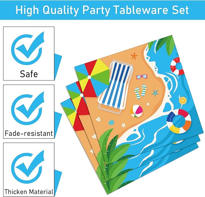 96 Pcs Beach Party Supplies Paper Plates Napkins Summer Beach