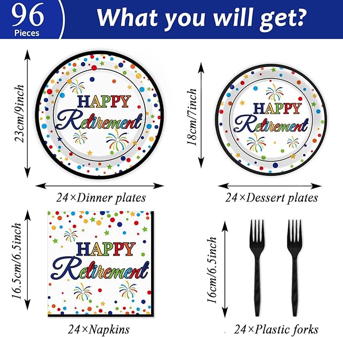 96 Pcs Happy Retirement Party Supplies Colorful Retirement Paper