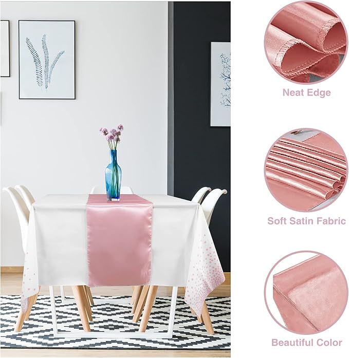 MASHAN 24 Pack White and Rose Gold Tablecloth Set - Rectangular PEVA