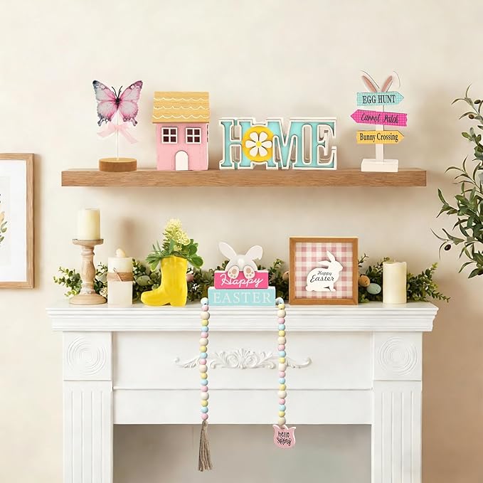 Spring Easter Decorations 8 Pieces Tiered Tray Decor Set Cute
